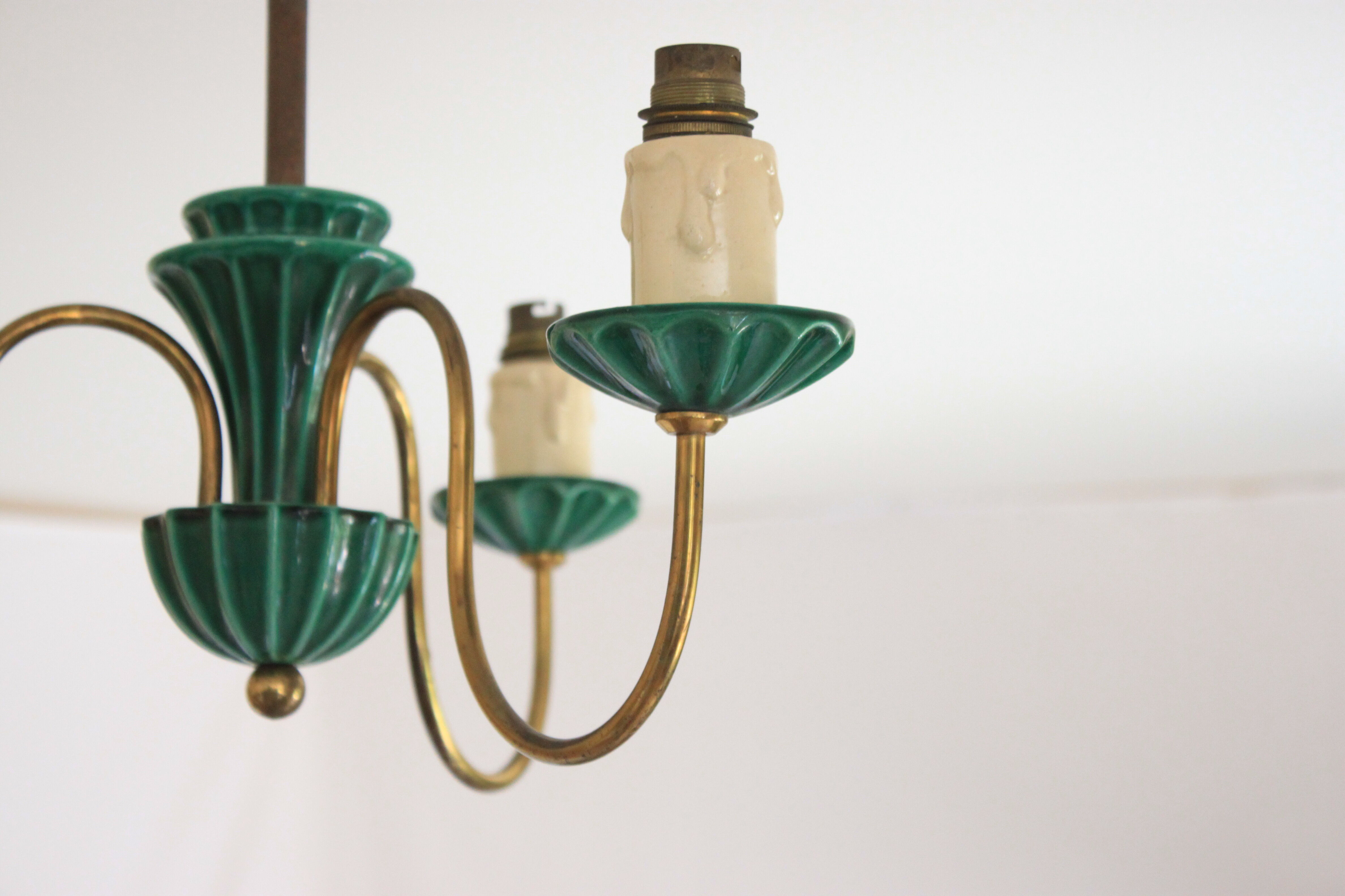 Chandelier in ceramic and brass Saint-Clement 40s