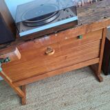 Vintage workbench with vices, antique workshop furniture.