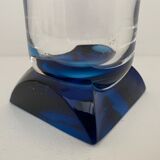 4 blue crystal glasses with rectangular base
