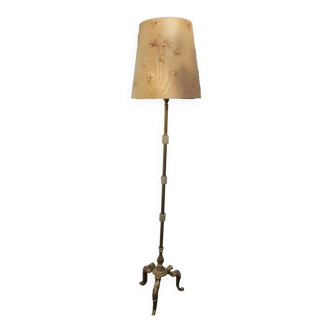 Lampadaire vintage en bronze , laiton et onyx, trépied