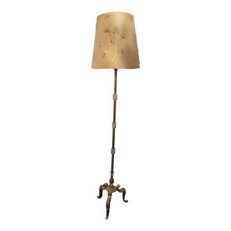 Vintage floor lamp in bronze, brass and onyx, tripod