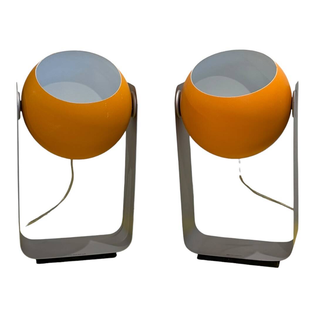 Pair of Space Age eyeball orange lamps by Massive Belgium