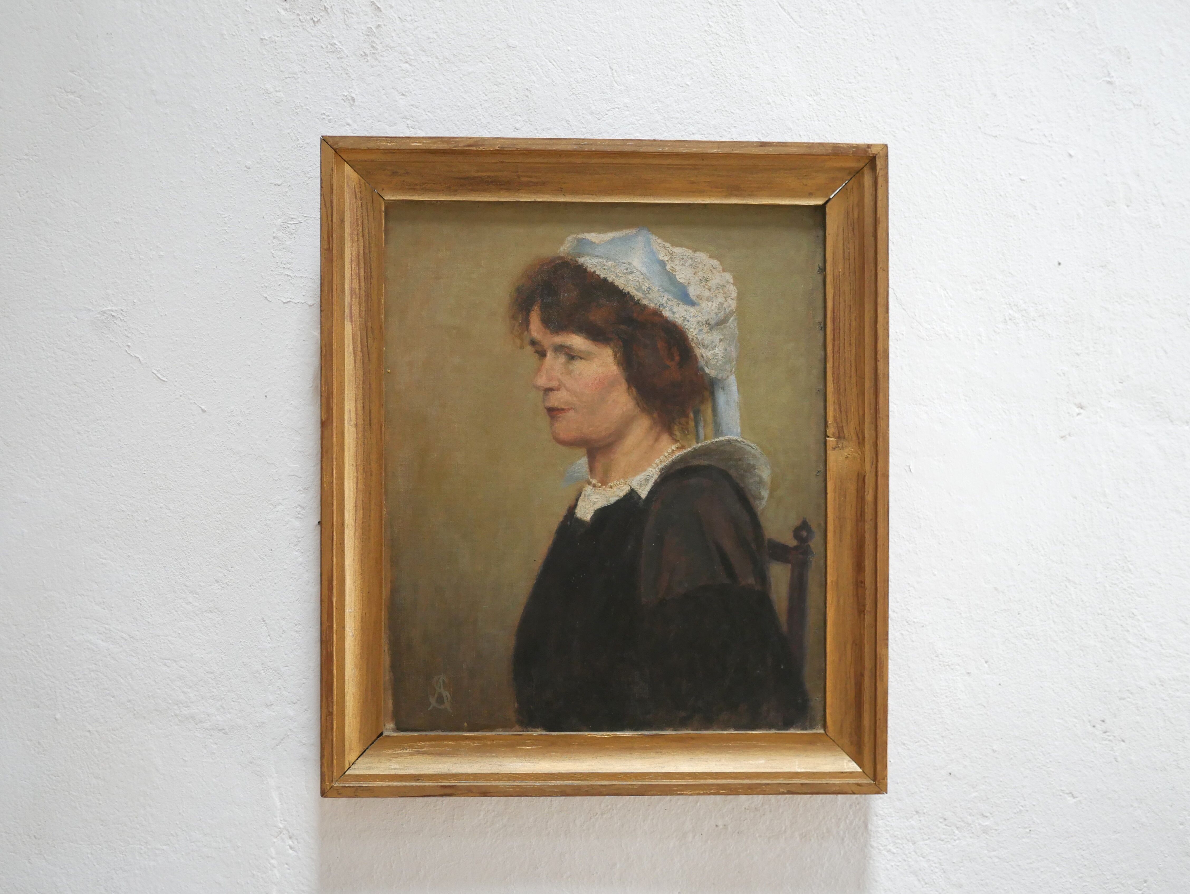 Portrait painting, painting on old canvas