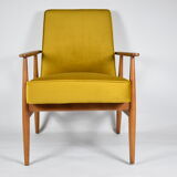 Polish vintage armchair "Fox" designed by H. Lis, fully renovated, 60s, yellow velvet-golden autumn