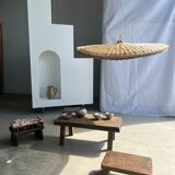 Rattan suspension or shade in the shape of a braided undulating circular tray d:80