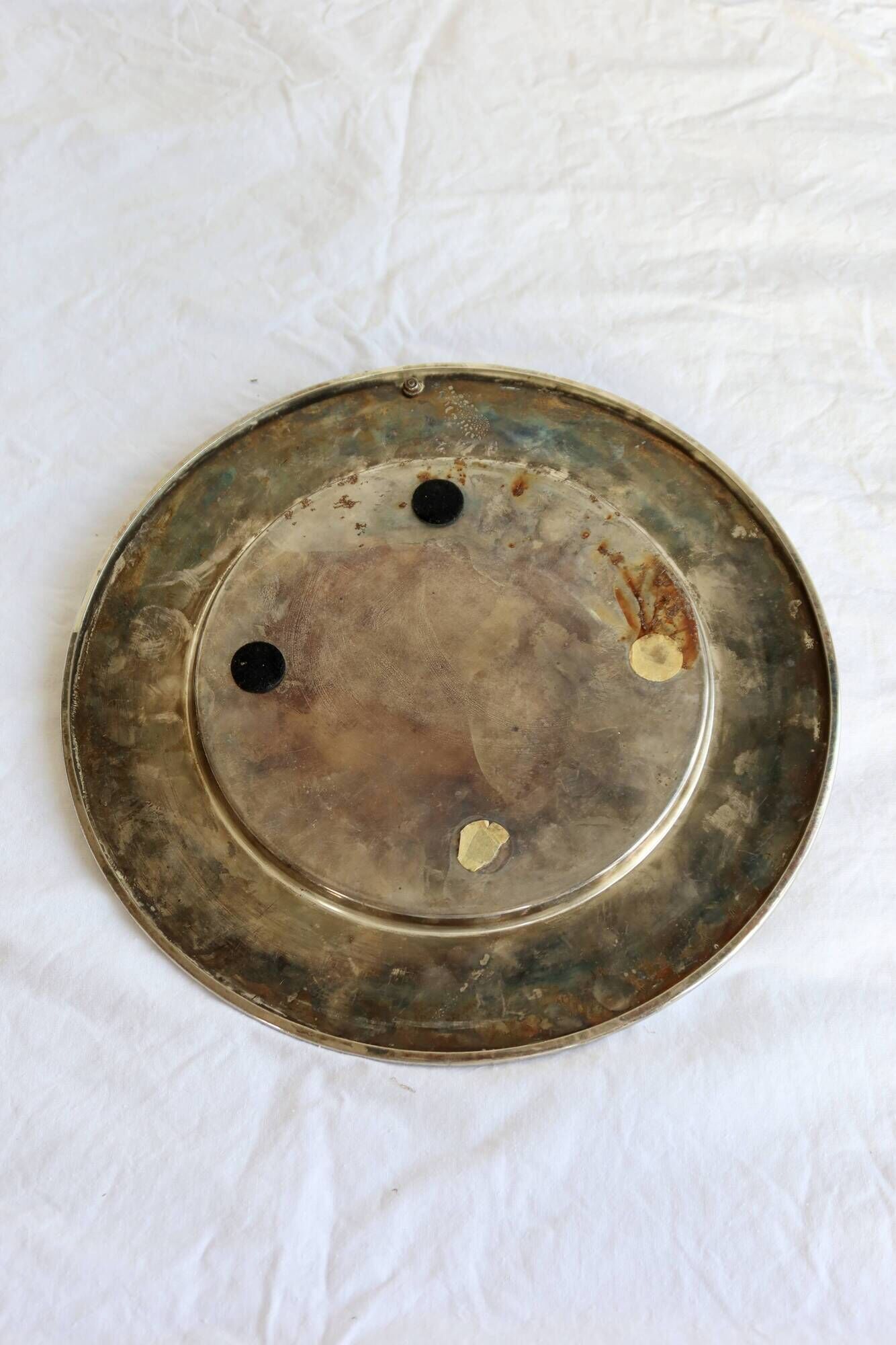 Vintage silver-plated round serving tray cherries