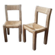Pair of brutalist chairs in wood and straw