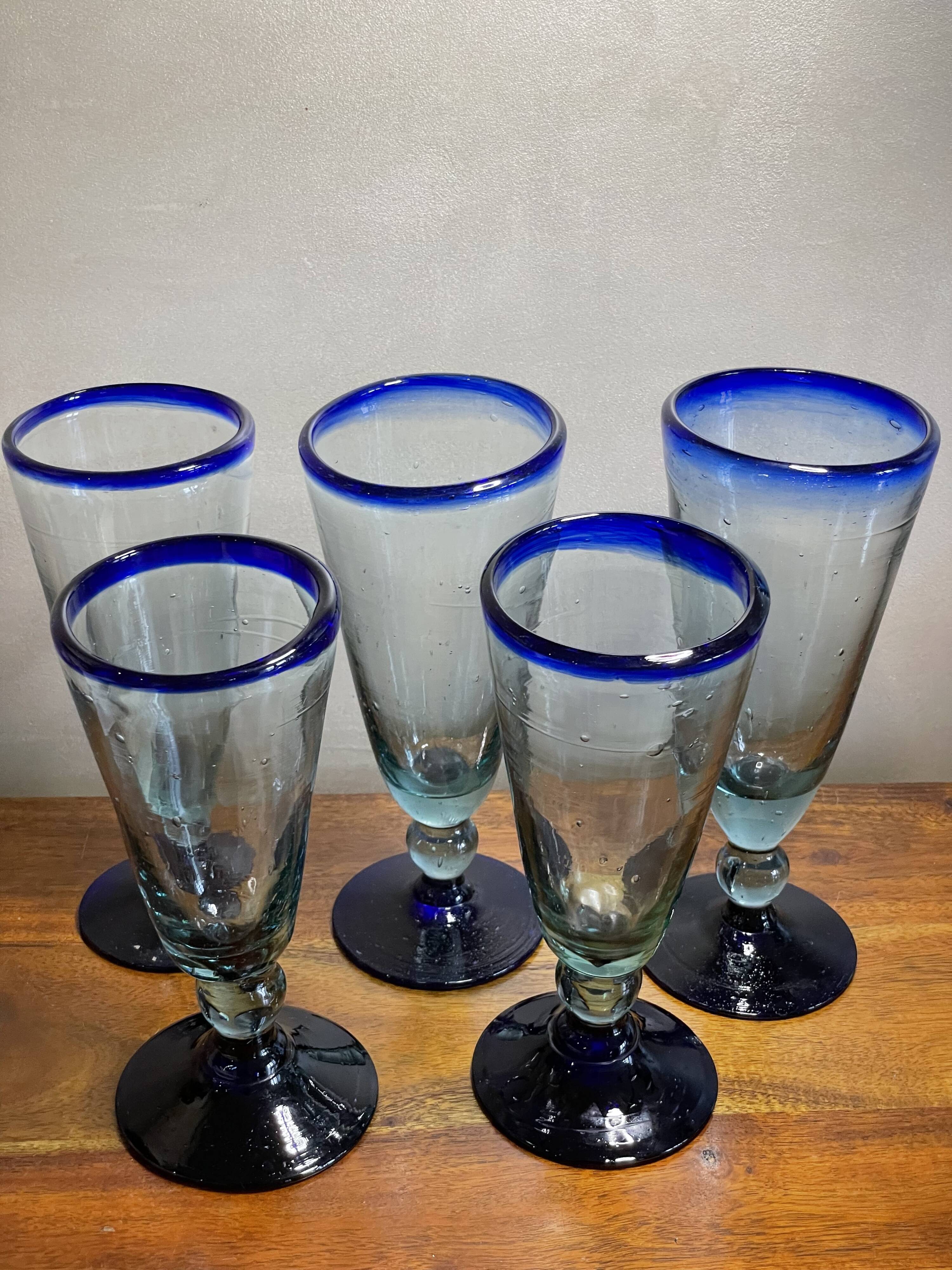 5 handmade foot glasses bubbled glass