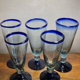5 handmade foot glasses bubbled glass