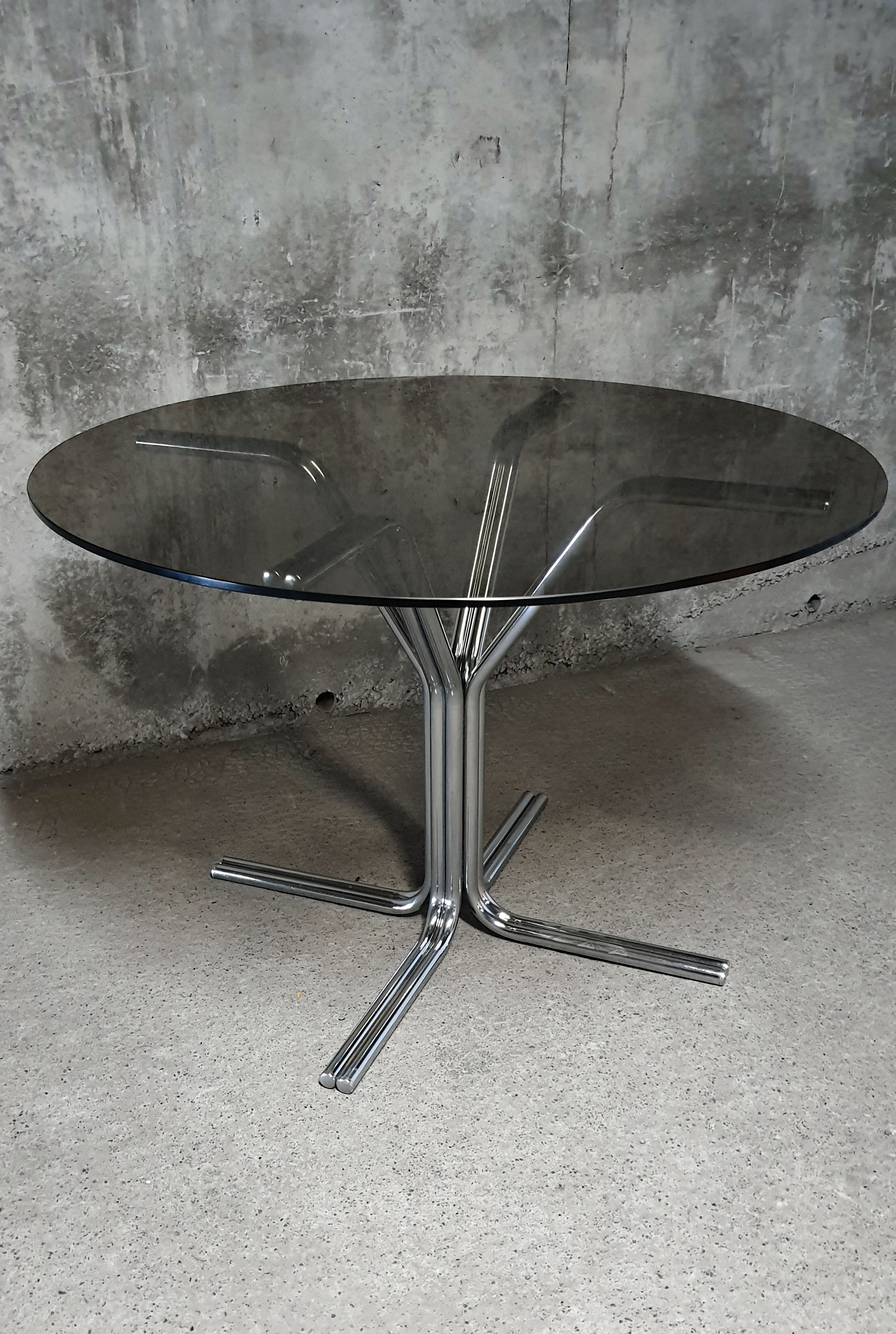 Dining table 1970 chrome and smoked glass