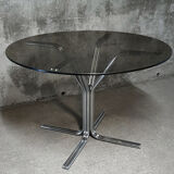 Dining table 1970 chrome and smoked glass