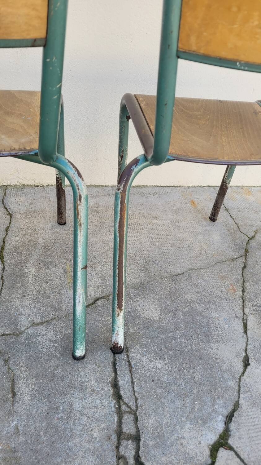 Pair of vintage Mullca metal school chairs 1950s