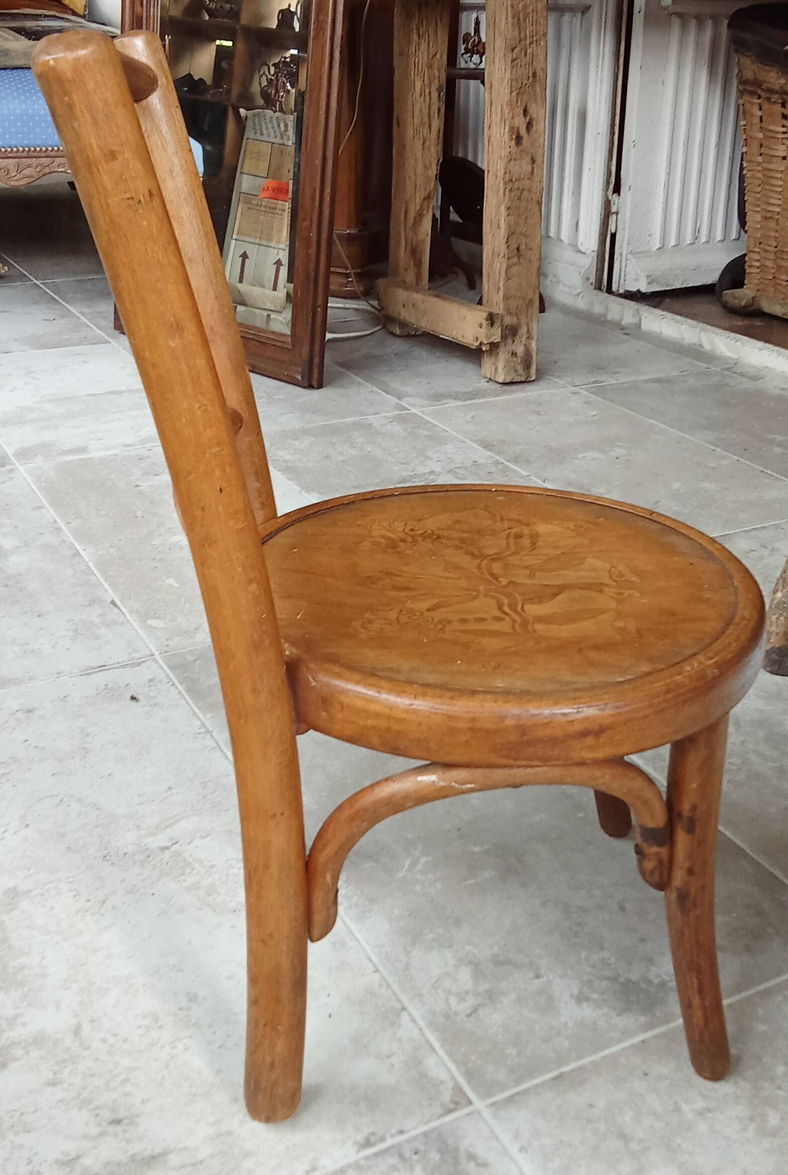 Old small Fischel children's chair with Pierrot decor