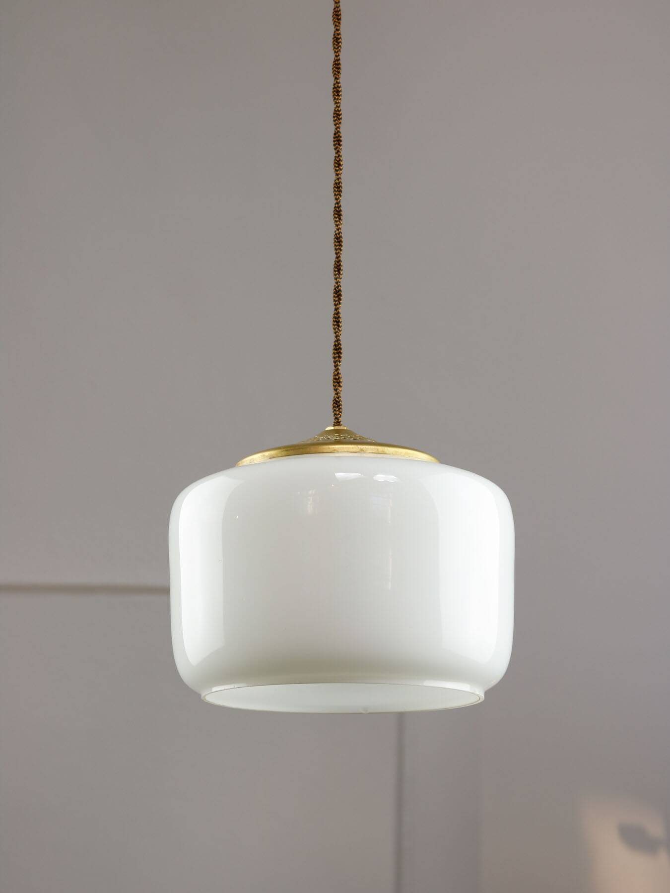 Mid-Century Italian Opaline Glass & Brass Pendant Lamp, 60s