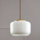 Mid-Century Italian Opaline Glass & Brass Pendant Lamp, 60s