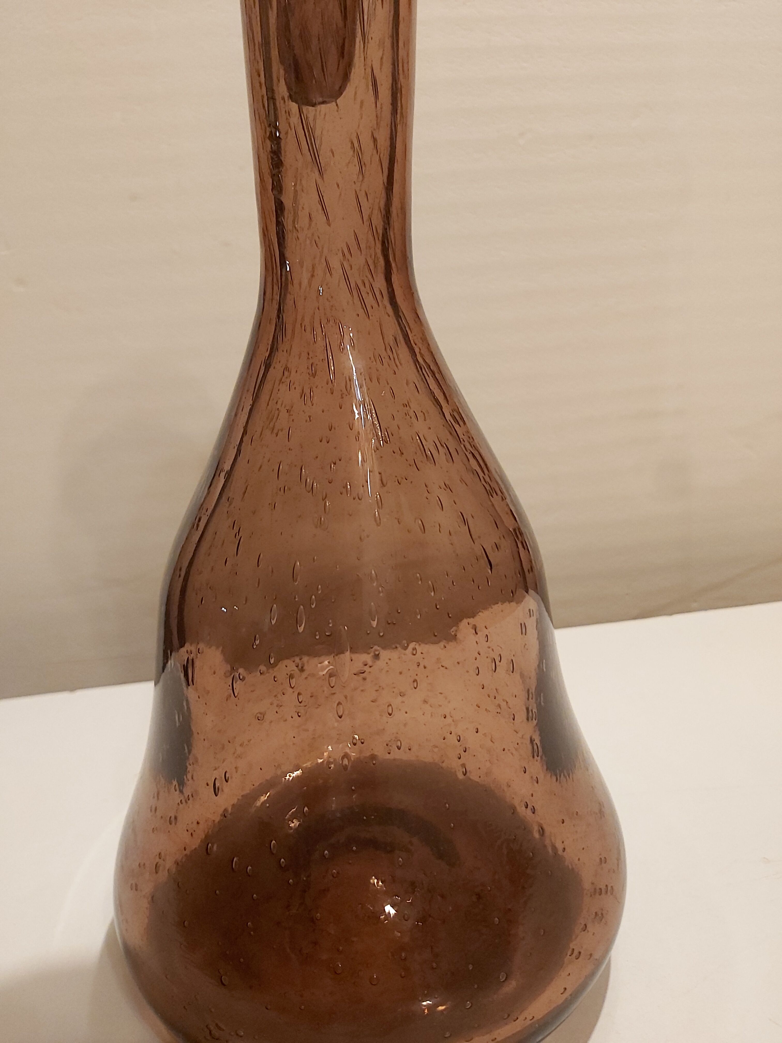 Unsigned Biot bubbled blown carafe color purple pink color