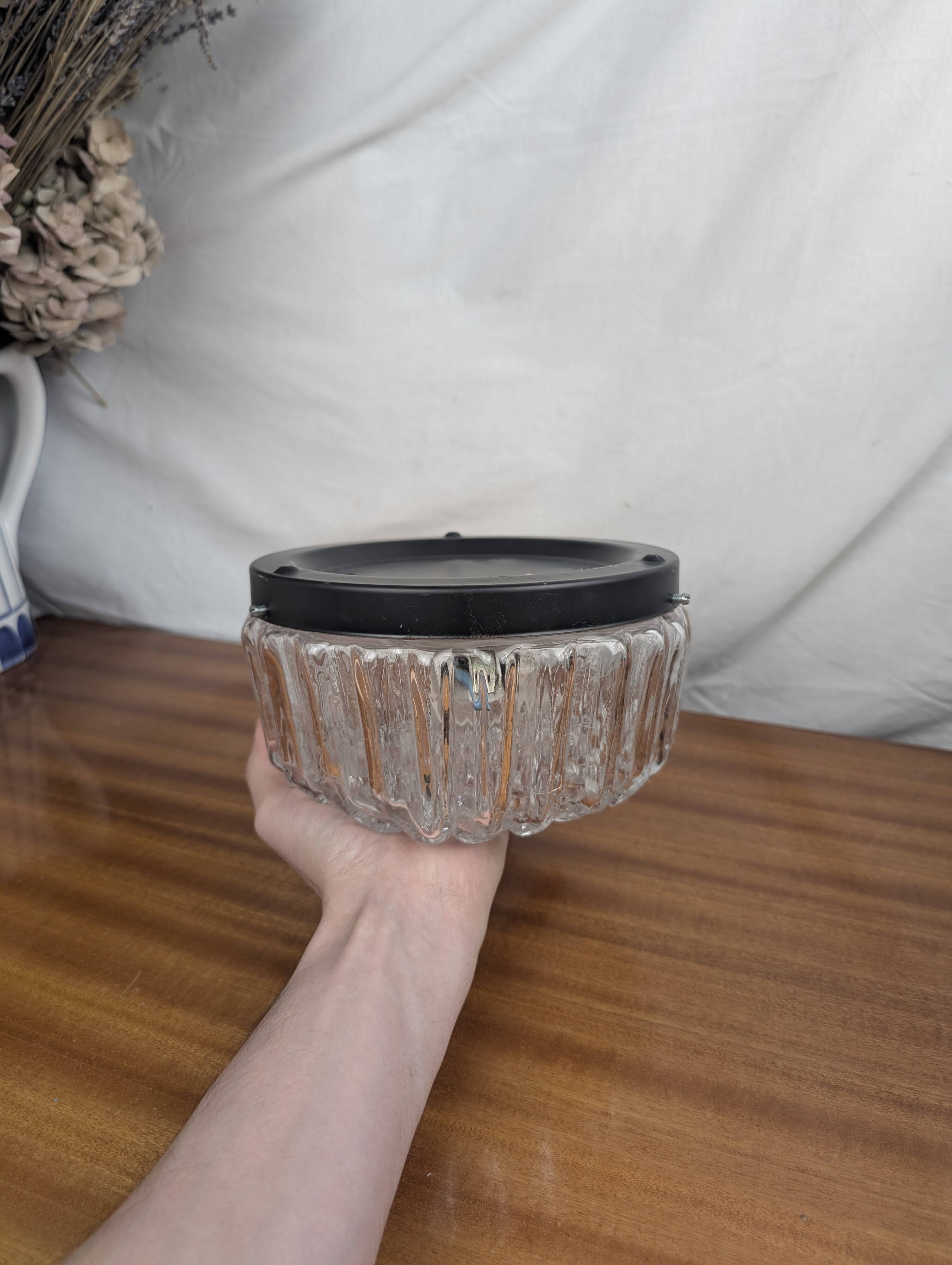 Vintage 60s Woven Glass Modernist Wall or Ceiling Light