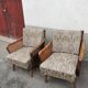 Paire de fauteuils vintage pieds compas et cannage