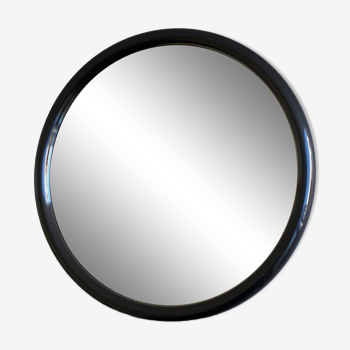 Miroir mural en plastique noir vintage de l’ère spatiale, 35 cm ronde