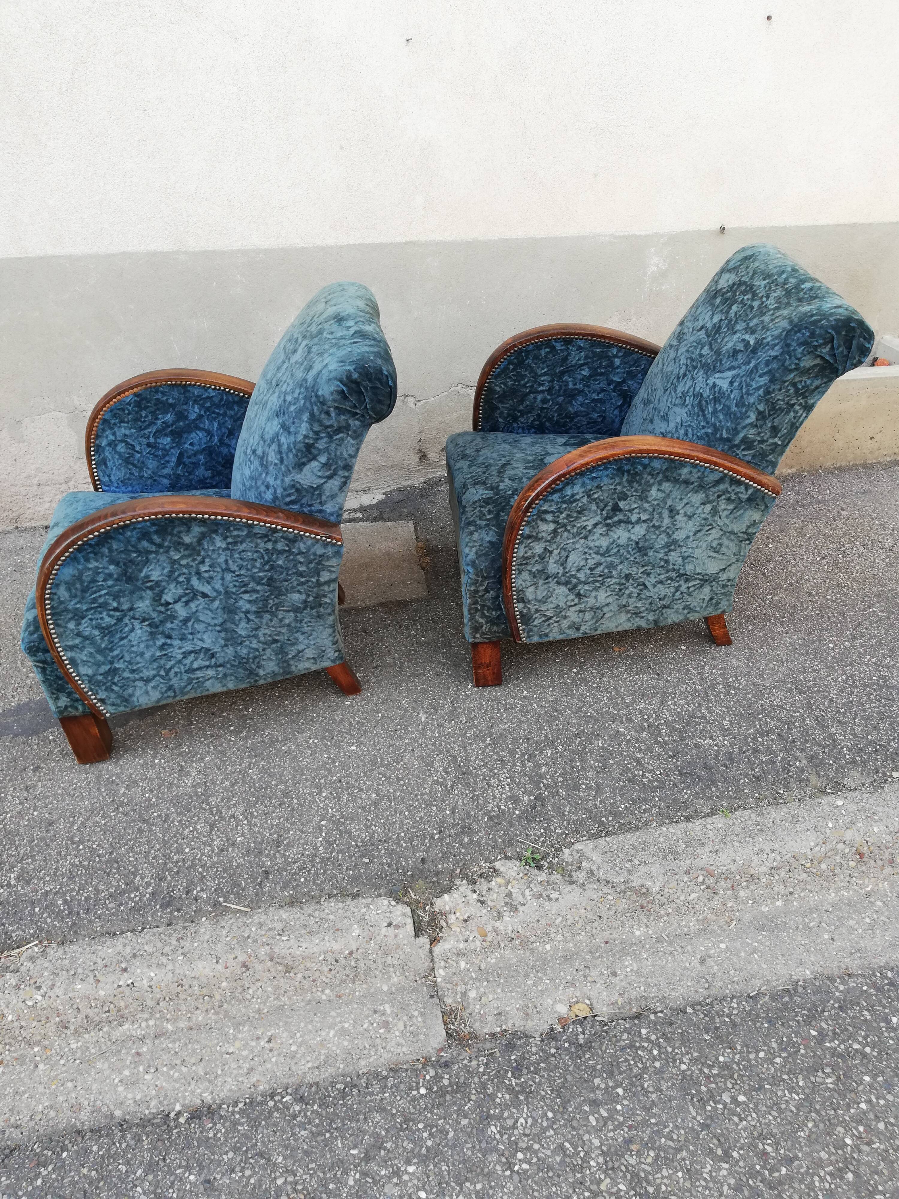 Paire de fauteuils art déco tissu bleu
