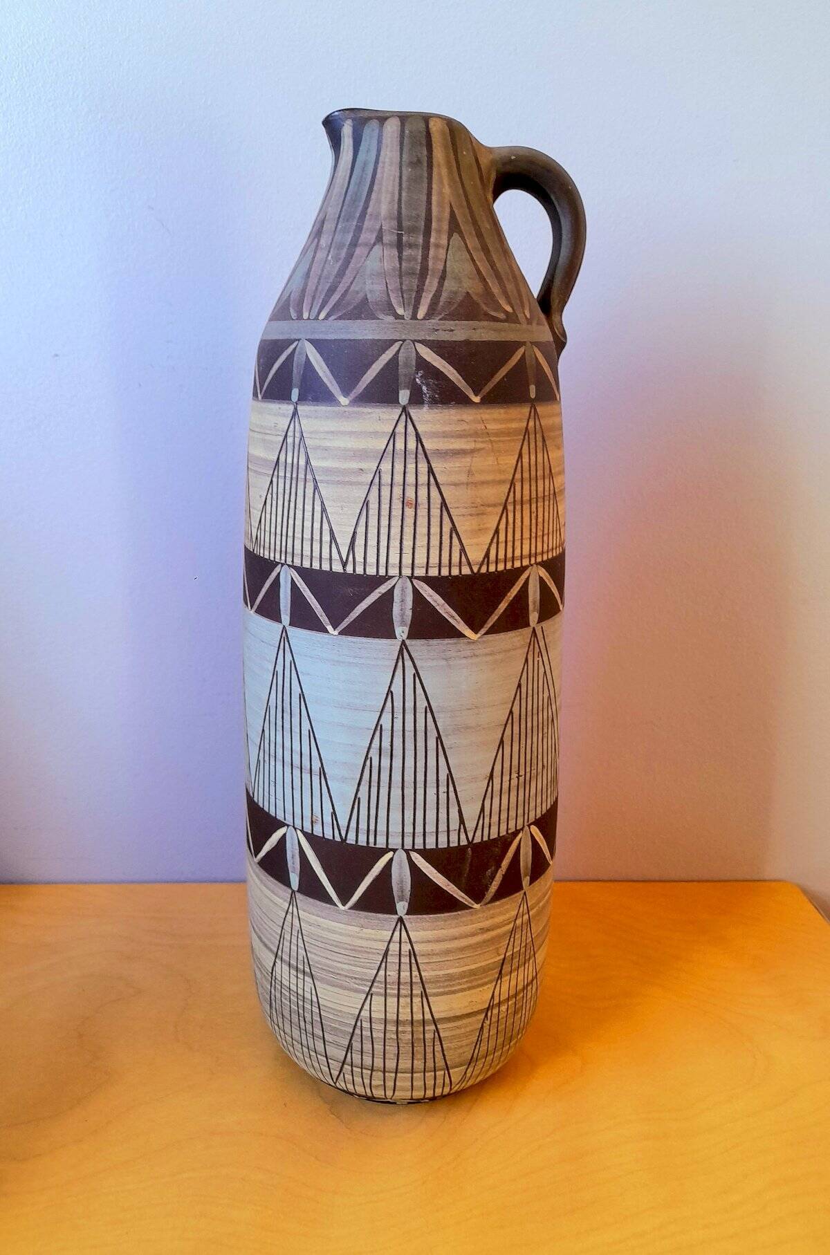 Ceramic pitcher 1960, signed VBM geometric