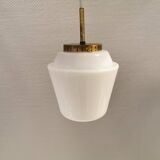 Hanging lamp in red lacquered metal and milky white opal glass 1970s Denmark.