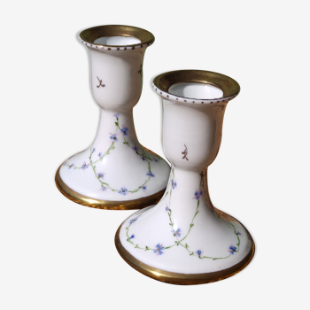 Pair of hand-painted handcrafted porcelain candle holders