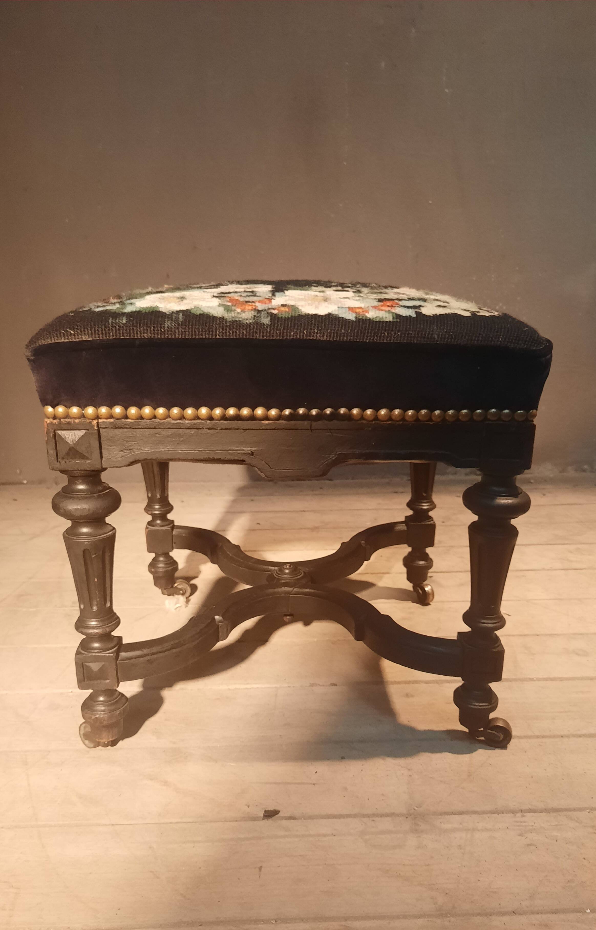 Blackened turned wooden stool '1900'