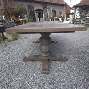 Table de ferme en chêne patiné gris