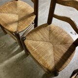4 Charles Dudouyt style wooden and straw chairs