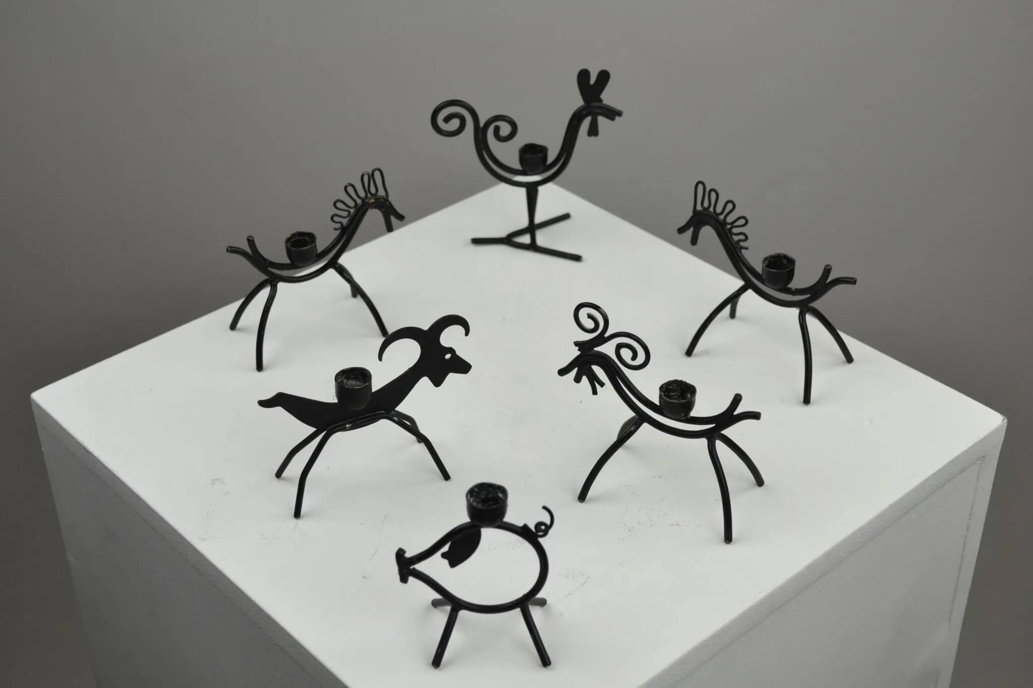 Set of 6 Black Metal Farm Animal Candleholders — Gunnar Ander for Ystad-Metall, Sweden, 1960s