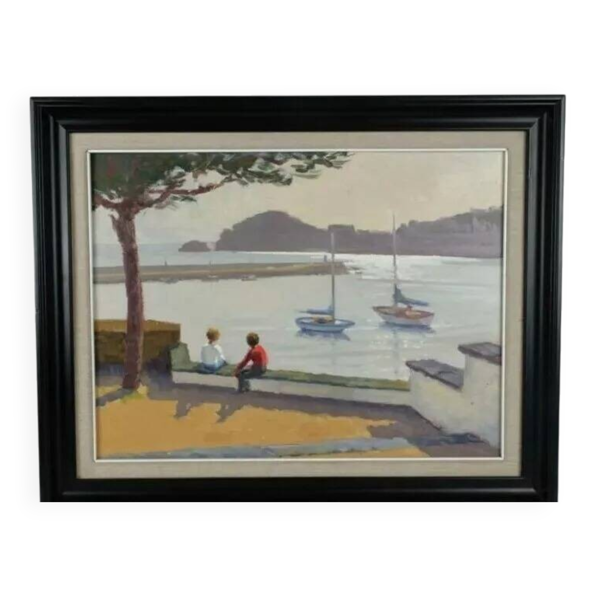Early 20th Century Impressionist Style Seascape Oil Painting, Framed
