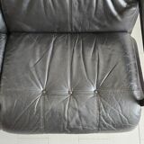 Scandinavian 2-seater sofa 1970s vintage in black leather and curved wood