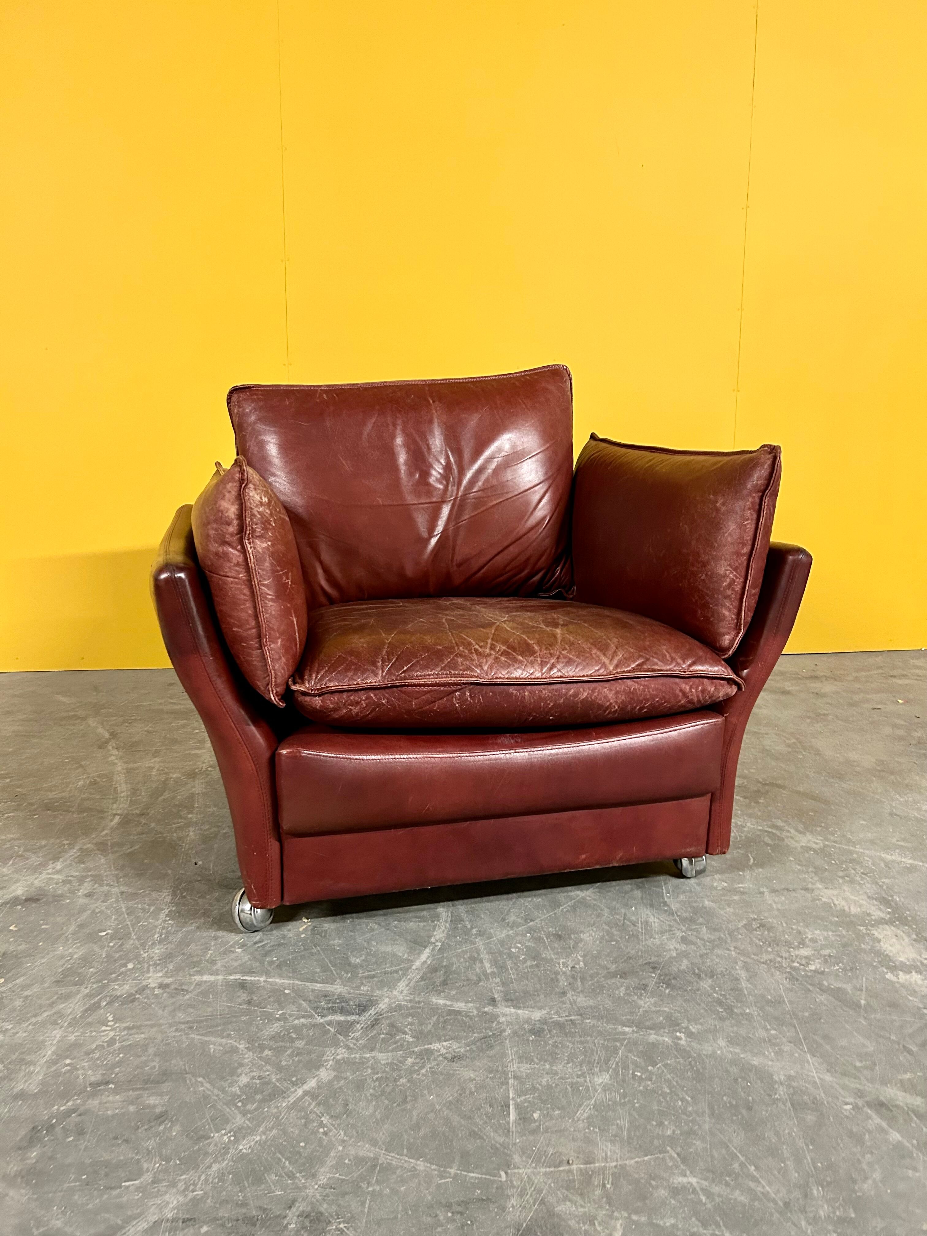 Danish red leather armchair by Svend Skipper 1970s