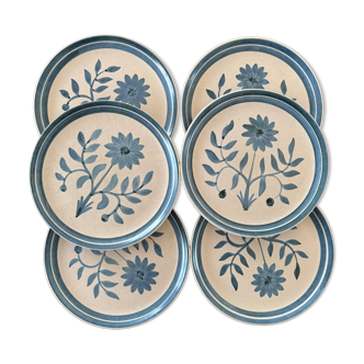 Assiette plate céramique Longchamp modèle fleur bleu