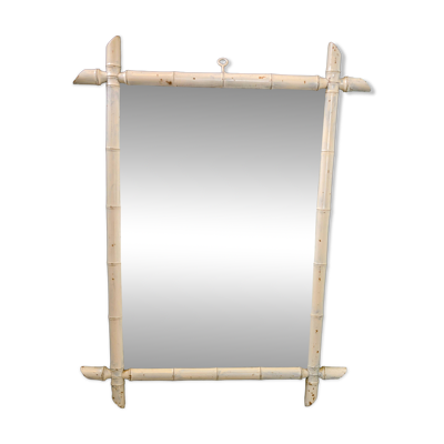 Miroir vintage style bambou blanc 84 x 63 cm – Décoration chic et intempore