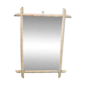 Vintage style white bamboo mirror 84 x 63 cm – Chic and timeless decoration