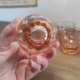 Set of 6 vintage Rosaline liqueur glasses in translucent pink glass
