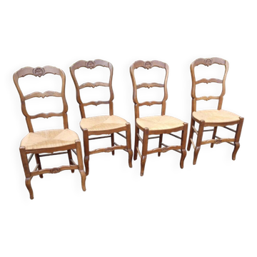 Série de 4 chaises paillées