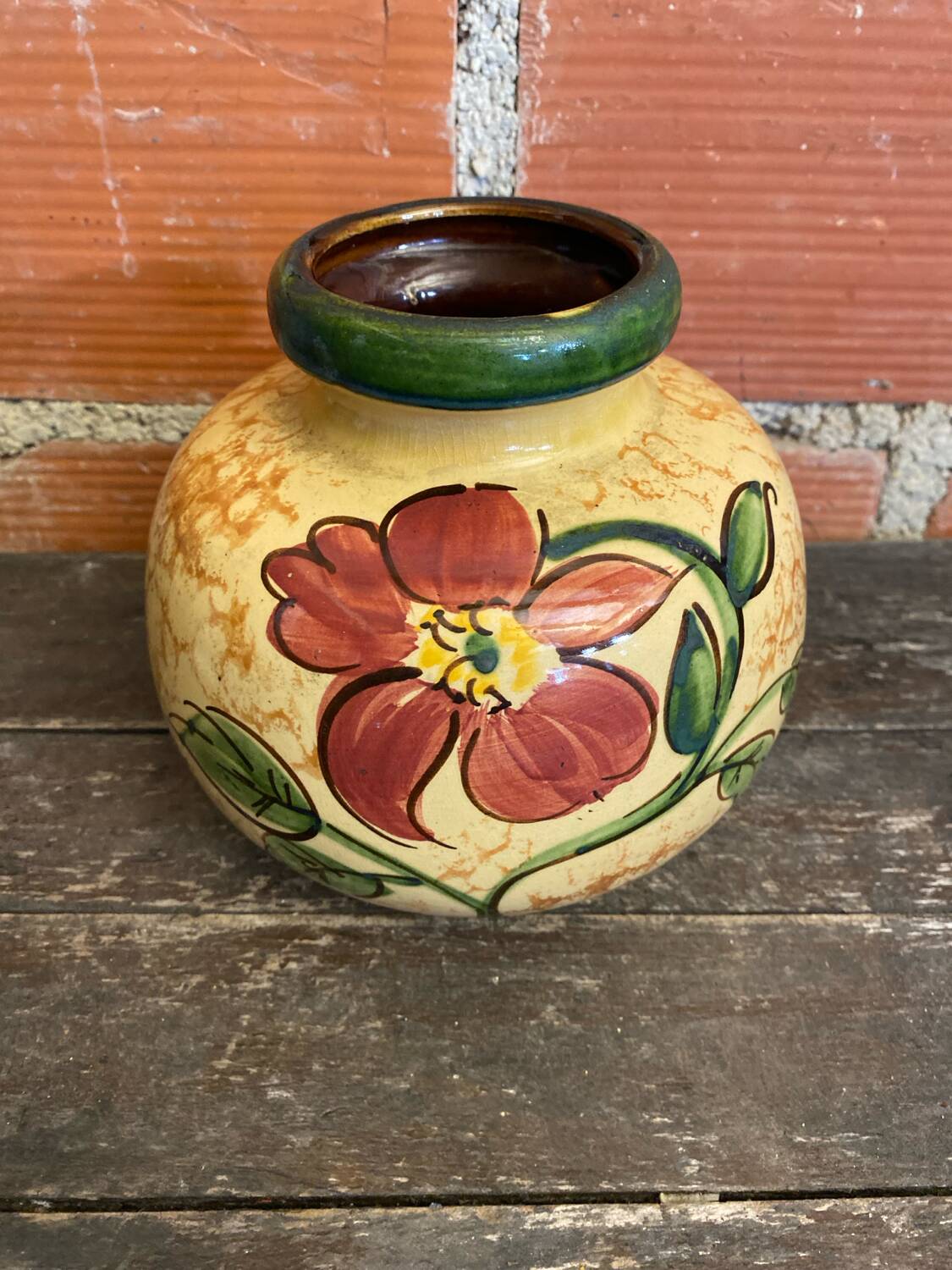 Vintage Polychrome Ceramic Ball Vase Flowers West Germany