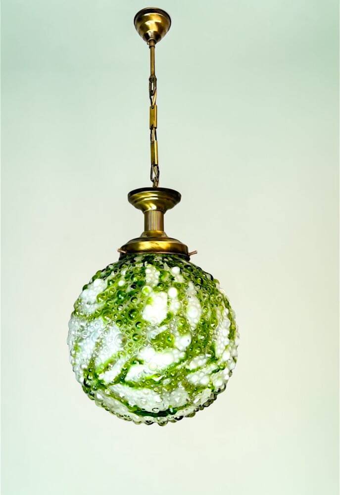 Hand-blown green art glass large chandlier