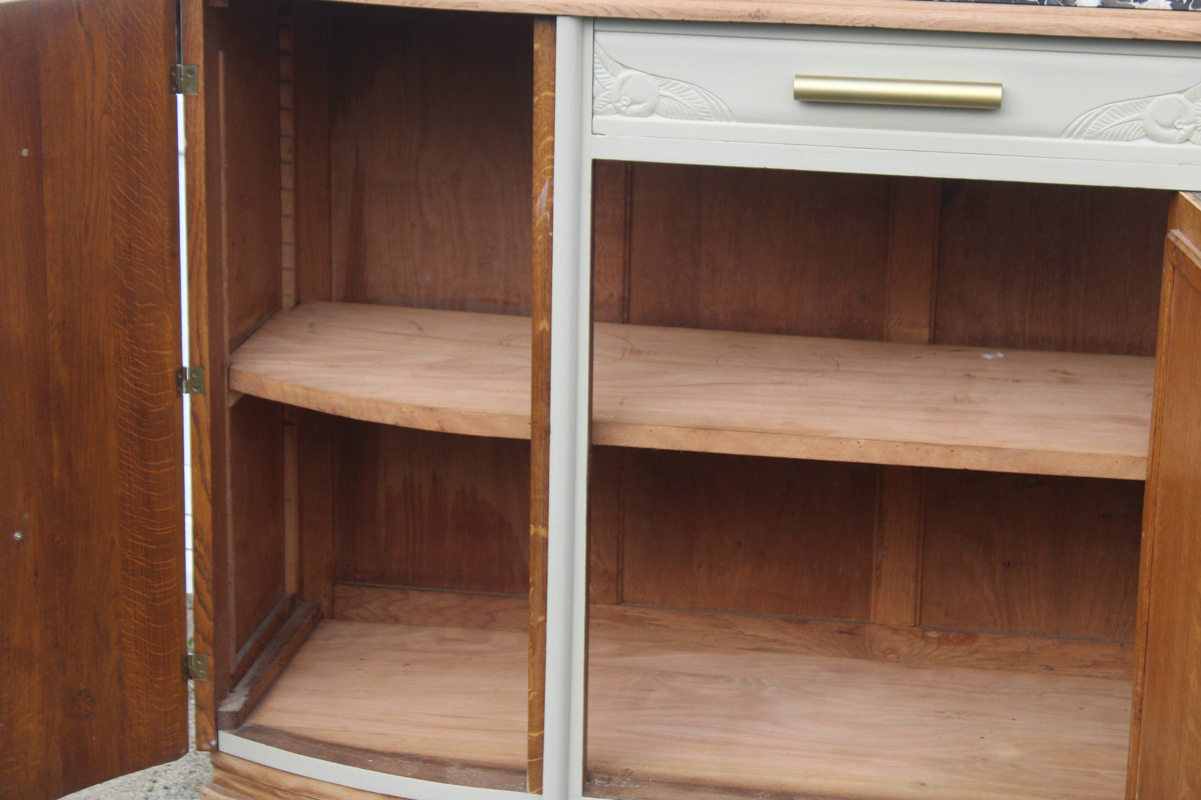Art Deco sideboard in renovated solid oak – marble top