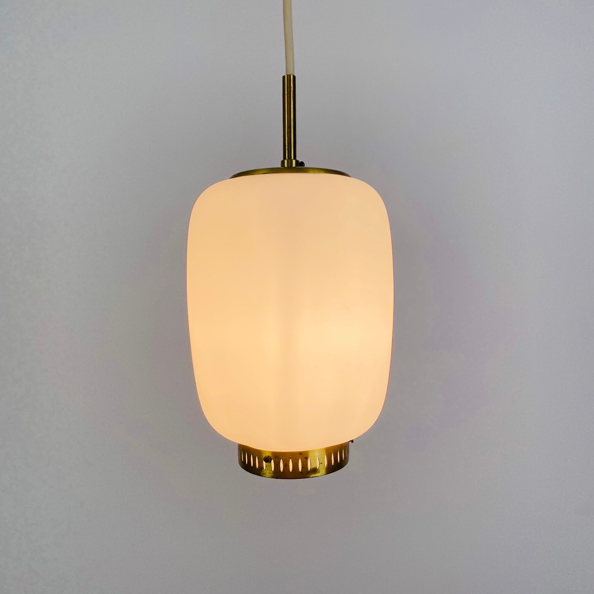 Scandinavian suspension Kina by Bent Karlby for Lyfa 1960 opaline brass