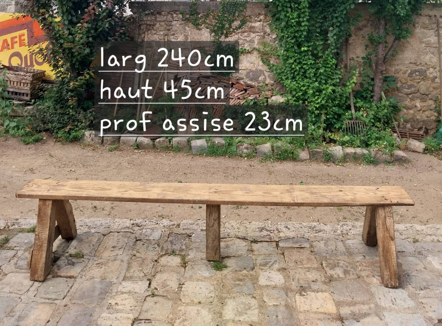 Grand banc ancien bois brut