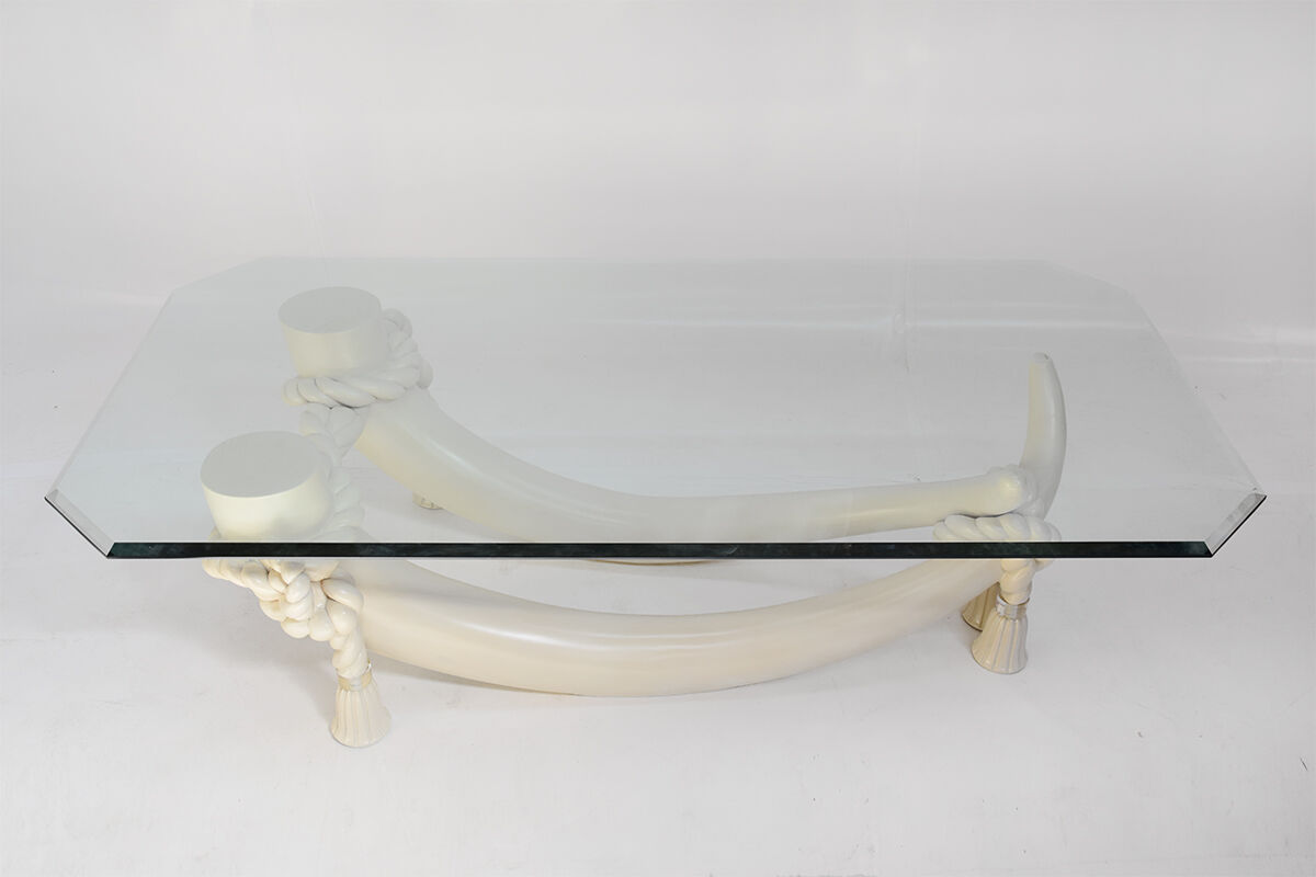 Hollywood regency style faux tusk coffee table, 1980s