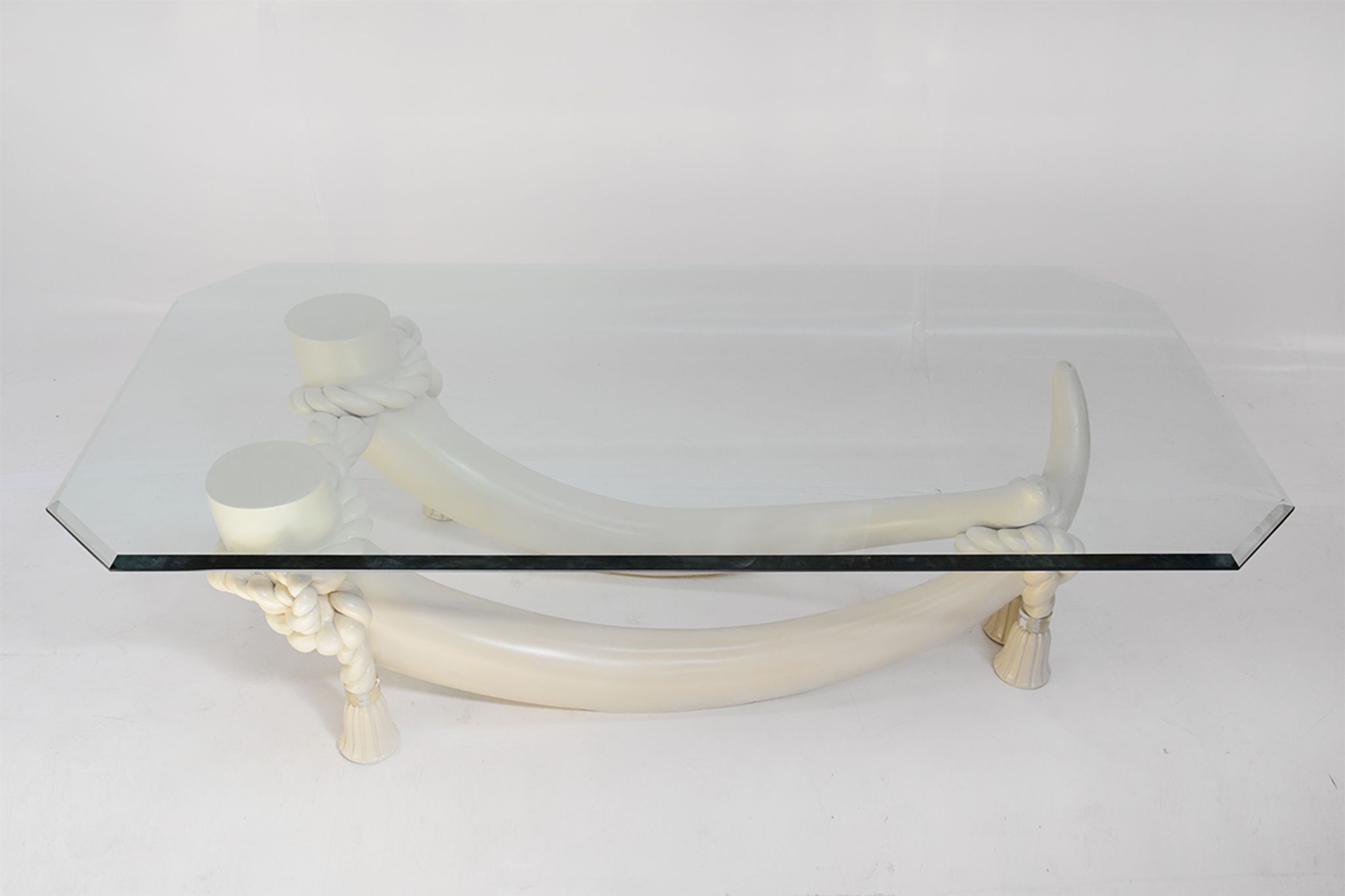 Hollywood regency style faux tusk coffee table, 1980s