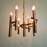Geometric brass chandelier, Hollywood Regency, design by G. Sciolari, 1970.