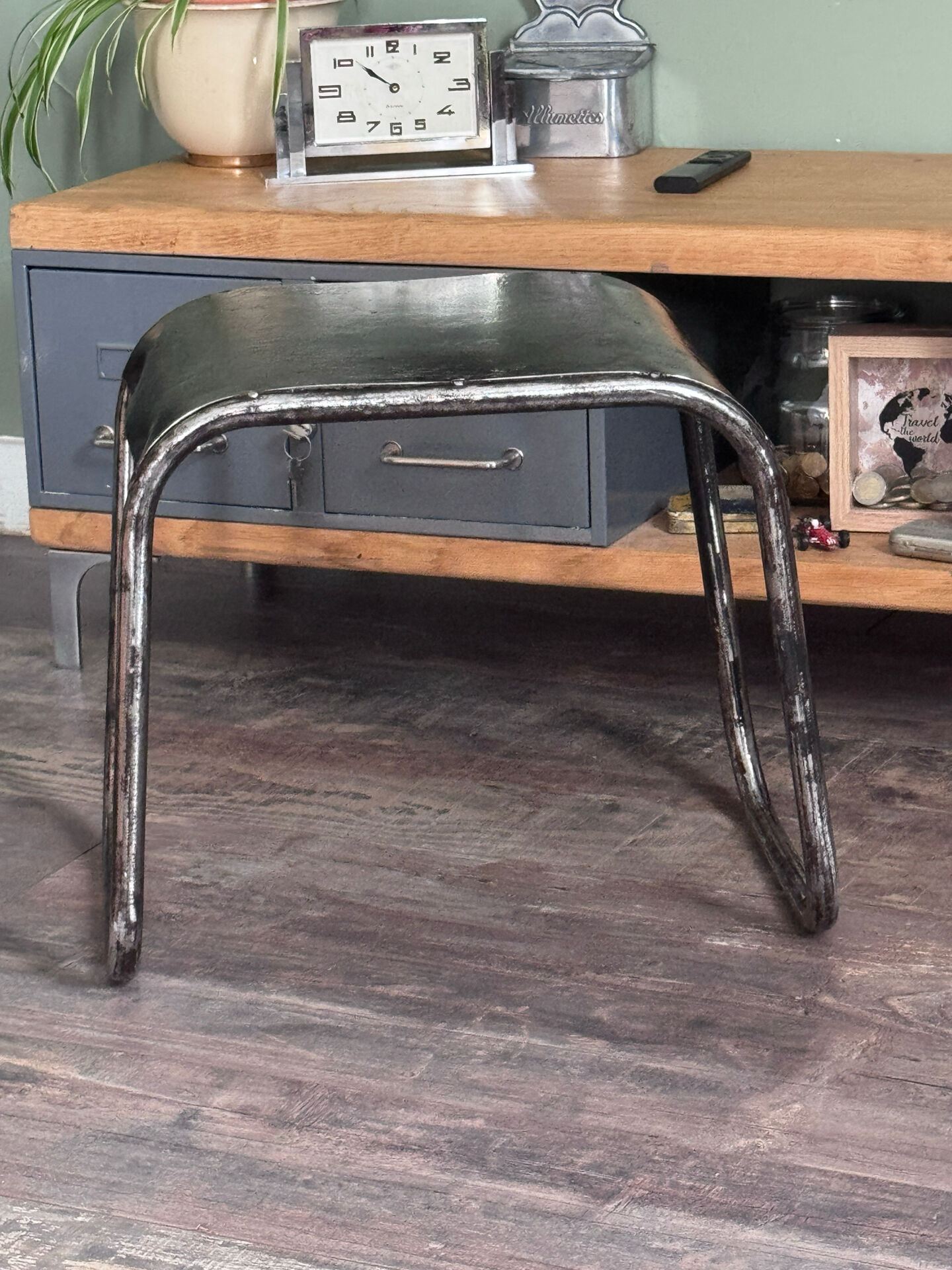 Vintage industrial metal stool – restored – workshop style