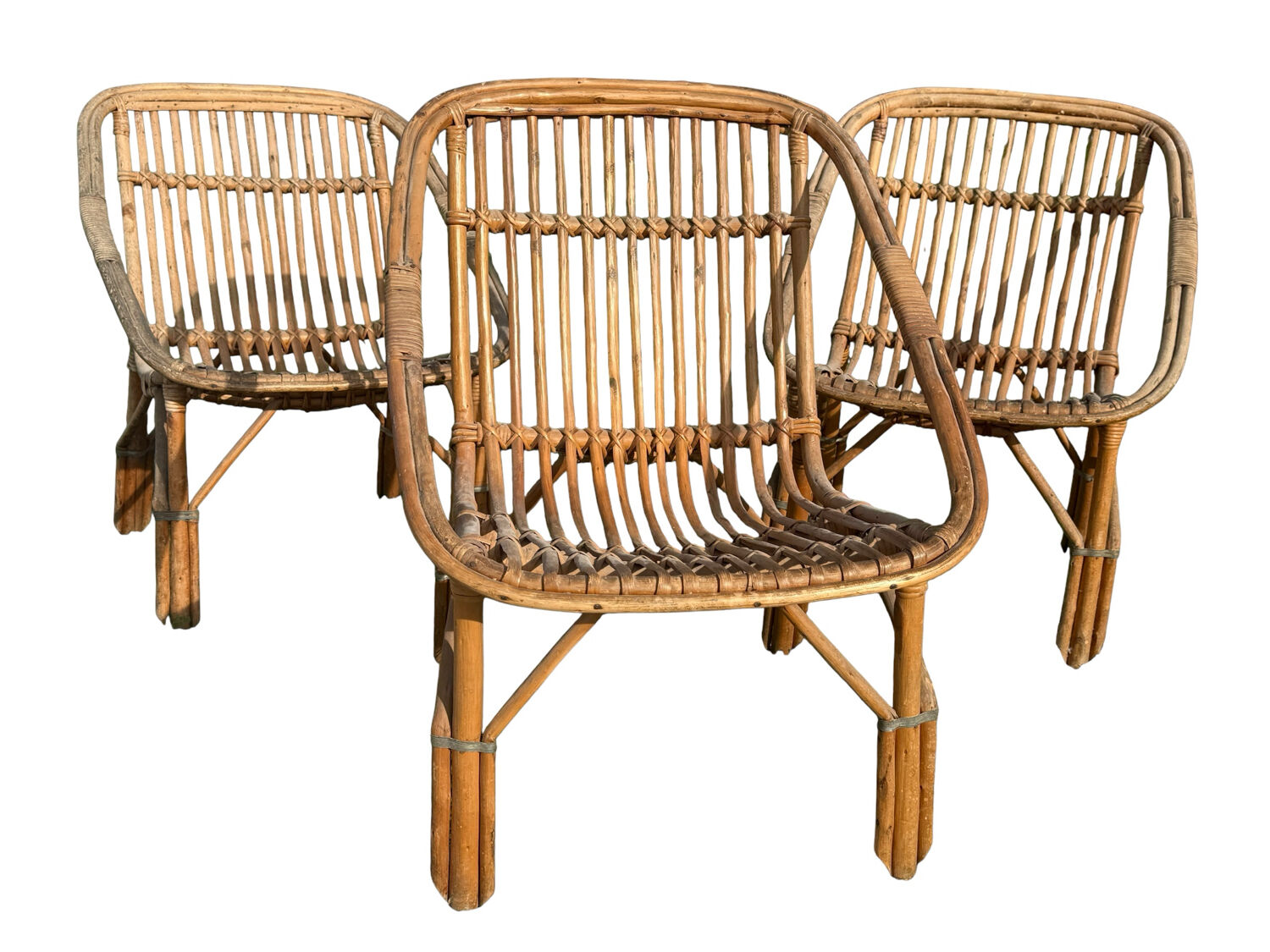 Set of 3 rattan armchairs from the 1960s, France.