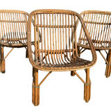 Set of 3 rattan armchairs from the 1960s, France.